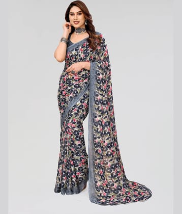 ANAND SAREES Georgette Printed Saree With Unstitched Blouse Piece ( Grey )