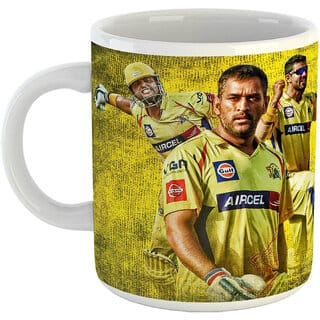 Dhoni Chennai Super Kings | White Ceramic with Handle | IPL - CSK Special , 350ml Ceramic Coffee Mug