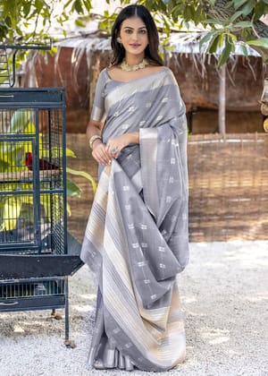 Silver Grey Woven Cotton Silk Saree