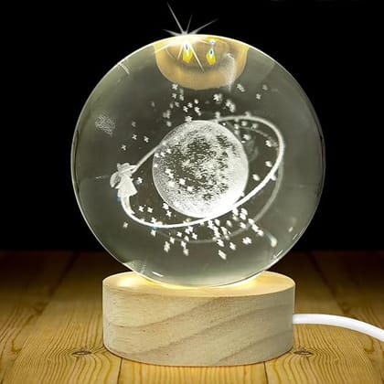 3D Crystal Ball Night Light, Starry Sky Ball Night Lamp with Wooden Base Fantasy Decoration Crystal Ball LED Night Light Bedroom Decor ( Starry Sky )