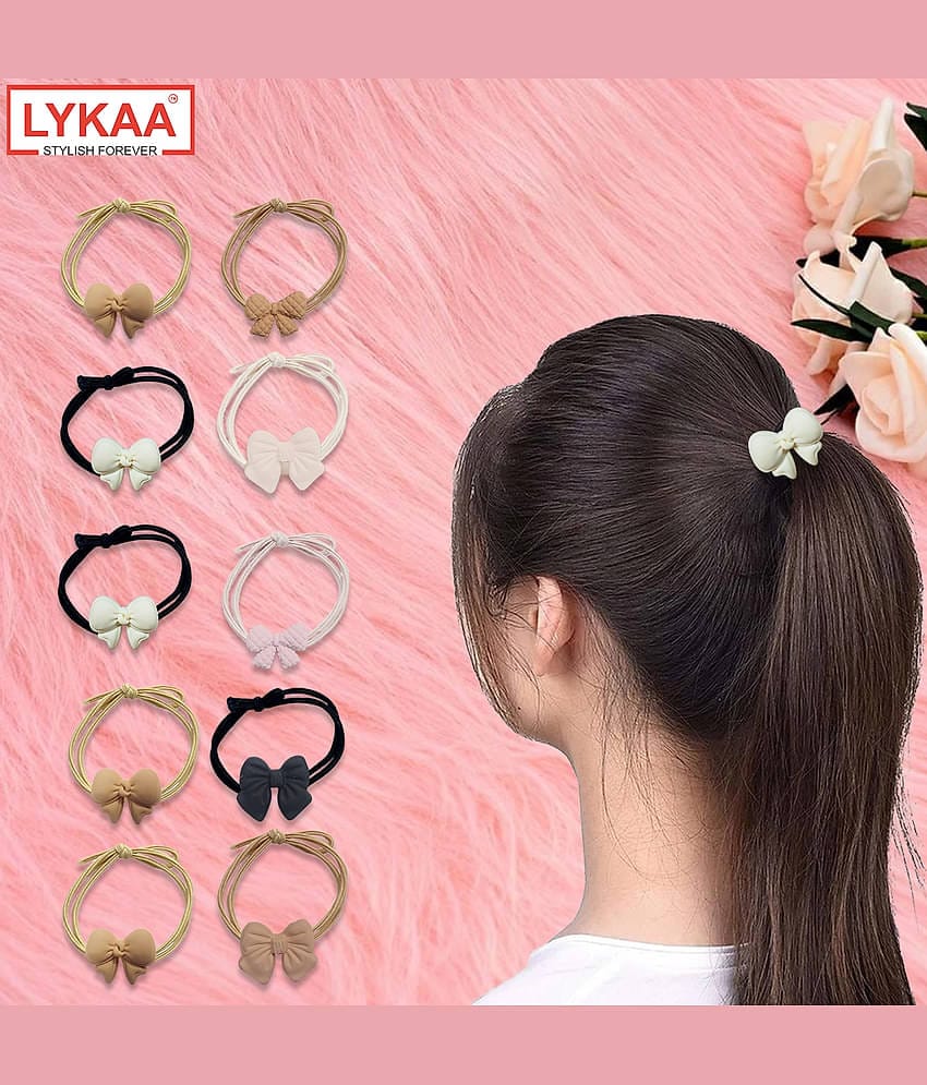 Lykaa Korean Style Rubber Bands Elastic with Knots Thick Curly Hair For Girls - Pack of 10