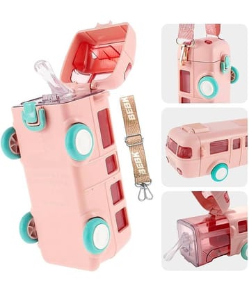 BANISTROKES Bus Water Bottle for Kid with Straw and Sticker Sport Plastic Portable Drinking Bottle for Kids Boys And Girls School Supplies