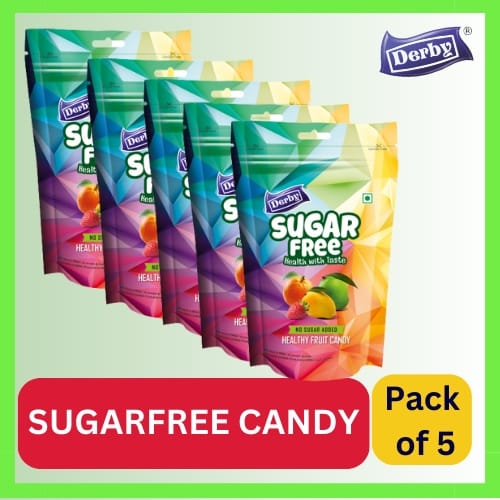 Derby Sugar Free Candy Standy Pouch Pack Of 5 - 400g No Sugar Candy, Return Gift, Birthday gift, Candy lovers, Candy pack