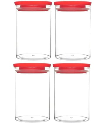 HomePro - Round Container | Airtight | Silicone Cap | Red | Plastic Utility Container | Set of 4 - 900 ml