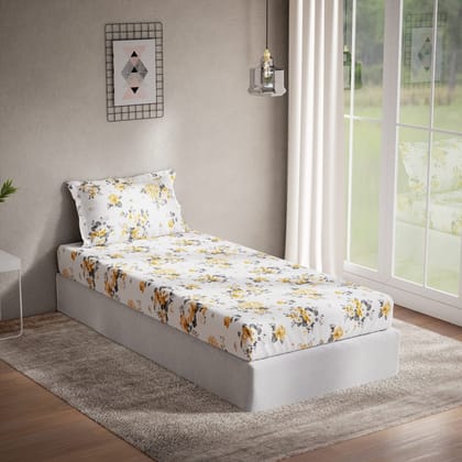 DDECOR - Alpha Collection 100% Cotton Floral Pattern 144 TC Single Bedsheet|152 CM X 224 CM| - Yellow