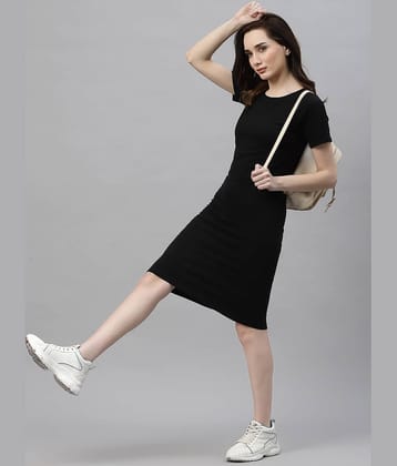 Rigo Women Cotton Solid Bodycon Dress ( Black )