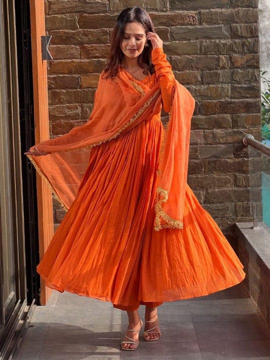 Beautiful  MUSLIN Embroidered ANARKALI Kurta with pant and dupatta sets-S