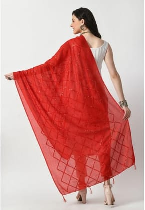 Women's Chanderi Self Degine Dupatta (Red)-PID51271