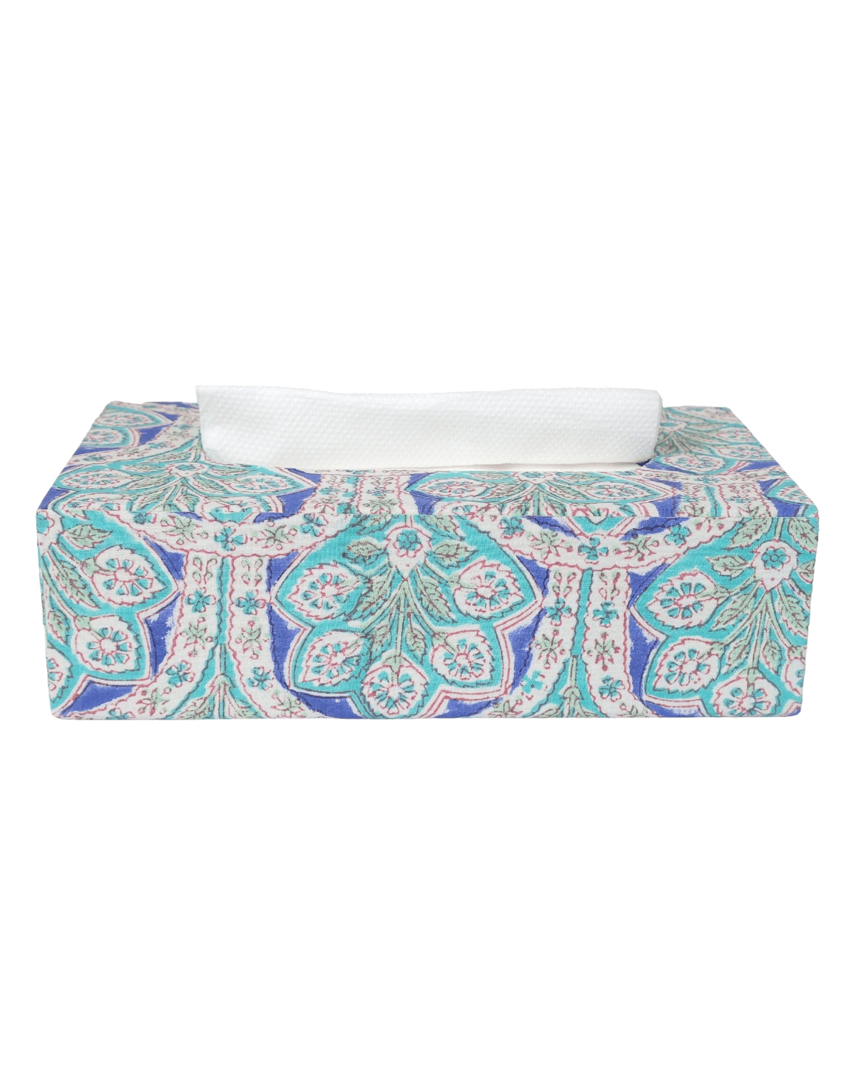 Green Handcrafted Block Print Tissue Box | Decorative Tissue Holder for Home & Office-Light Green
