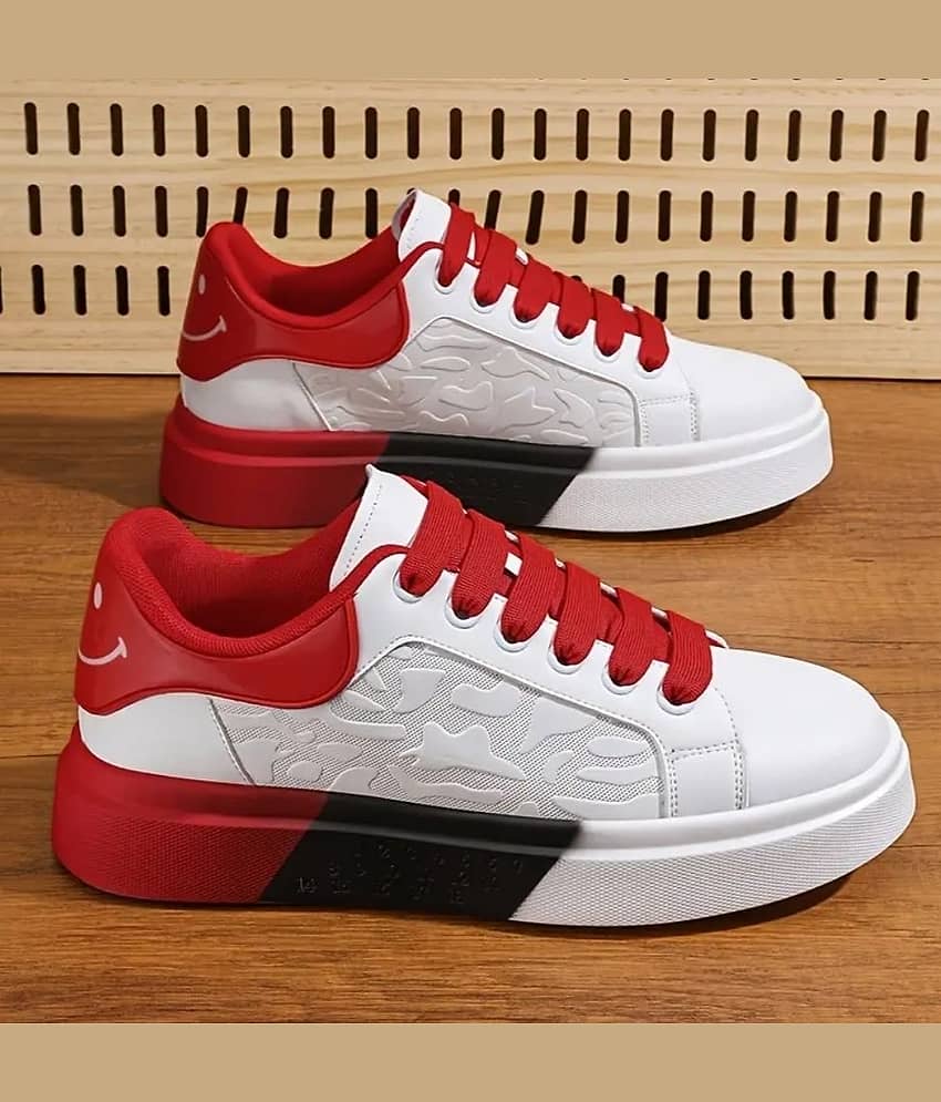 Xtoon Men's Stylish Embossed Pattern Casual Sneakers Red Men's