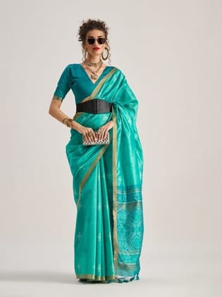 Iris Light Blue Patola Handloom Saree With Fancy Blouse