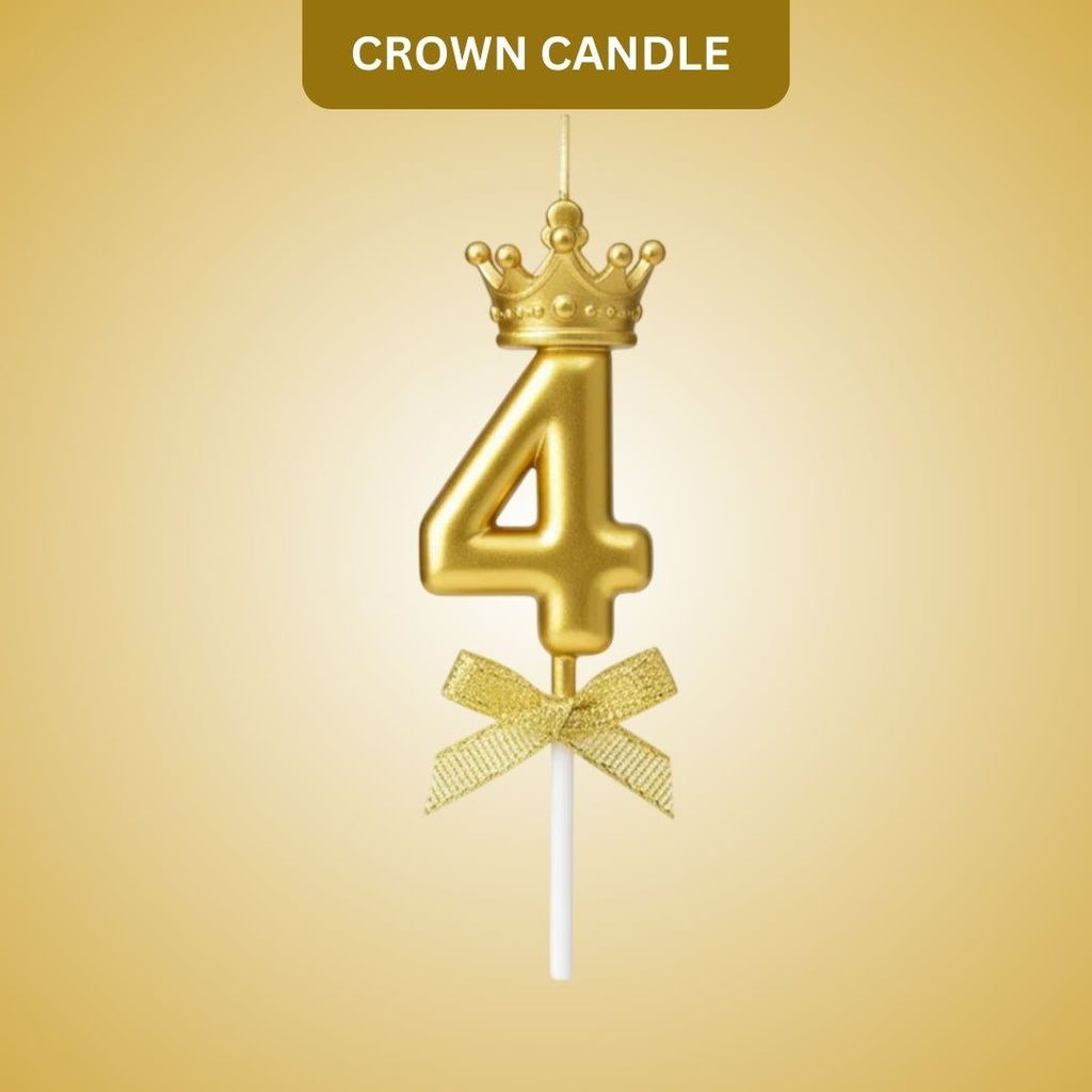 Golden Crown Numerical Candle No. 4 - Party and Festive Needs | Buy online on ZillyBuy