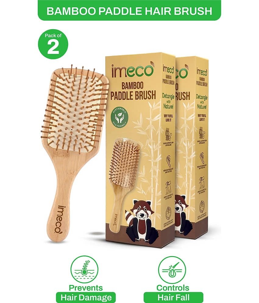 IMECO Wooden Paddle Brush For All Hair Types ( Pack of 2 )