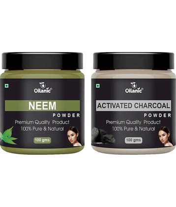Oilanic 100% Pure Neem Powder & Charcoal Powder For Skin Hair Mask 200 g Pack of 2
