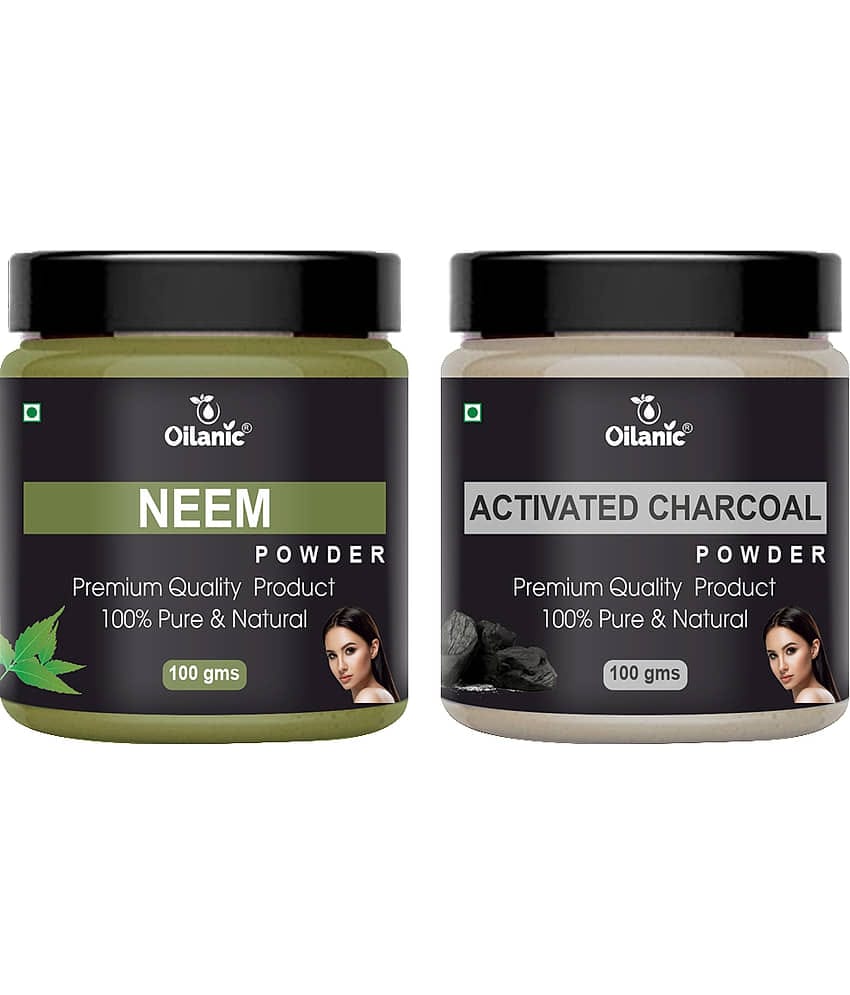 Oilanic 100% Pure Neem Powder & Charcoal Powder For Skin Hair Mask 200 g Pack of 2