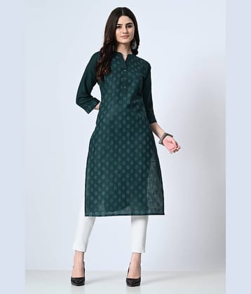 MAURYA Cotton Blend Printed Straight Women's Kurti - Green ( Pack of 1 )
