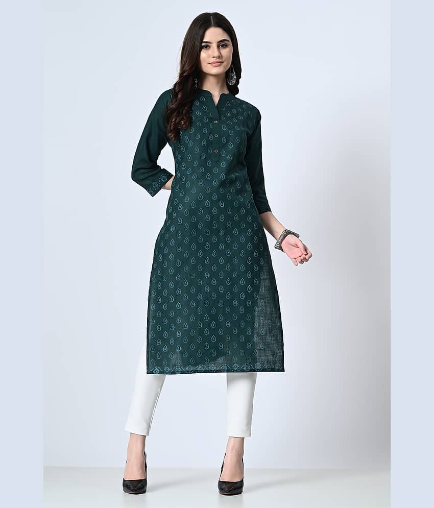 MAURYA Cotton Blend Printed Straight Women's Kurti - Green ( Pack of 1 )