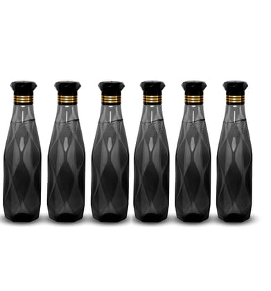 Denzcart Crystal Black Pattern Plastic Water Bottle Set of 6 (1000ml Each) (Black, PET) (COLOUR - MULTI) by Ruhi Import Store