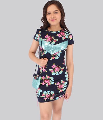 Cutecumber Georgette Bodycon Dress For Girls ( Pack of 1 , Navy )