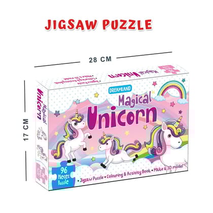 Magical Unicorn Jigsaw Puzzle for Kids – 96 Pcs | With Colouring & Activity Book and 3D Model