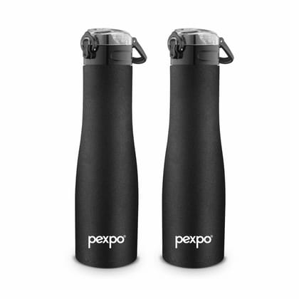 PEXPO Stainless Steel Sports Water Bottle, 1000ml, Pack of 2, Knight Black, Monaco | Eco-Friendly & Leak-Proof Water Bottle