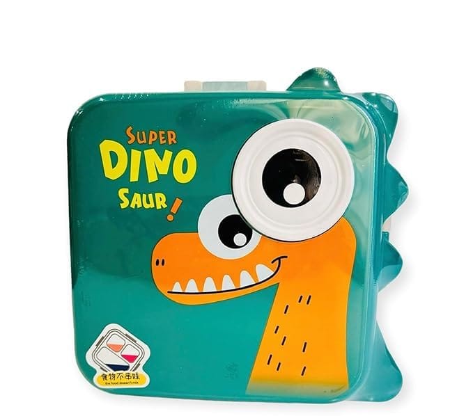 Dinosaur Bento Lunch Box with Lids, Stainless Steel-BPA-Free, Leak-Proof, with Steel Spoon (Green)