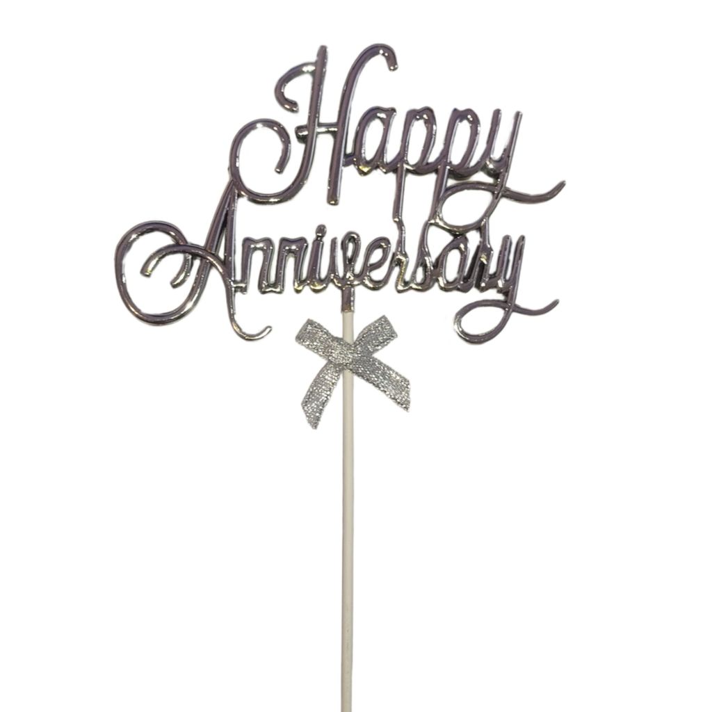 Happy Anniversary Silver Cake Topper - Party and Festive Needs | Buy online on ZillyBuy