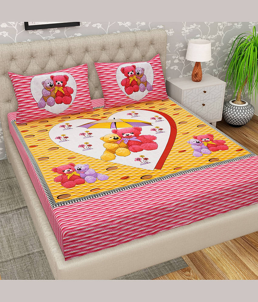 Cosito Cotton 1 Double Bedsheet with 2 Pillow Covers ( Pink )