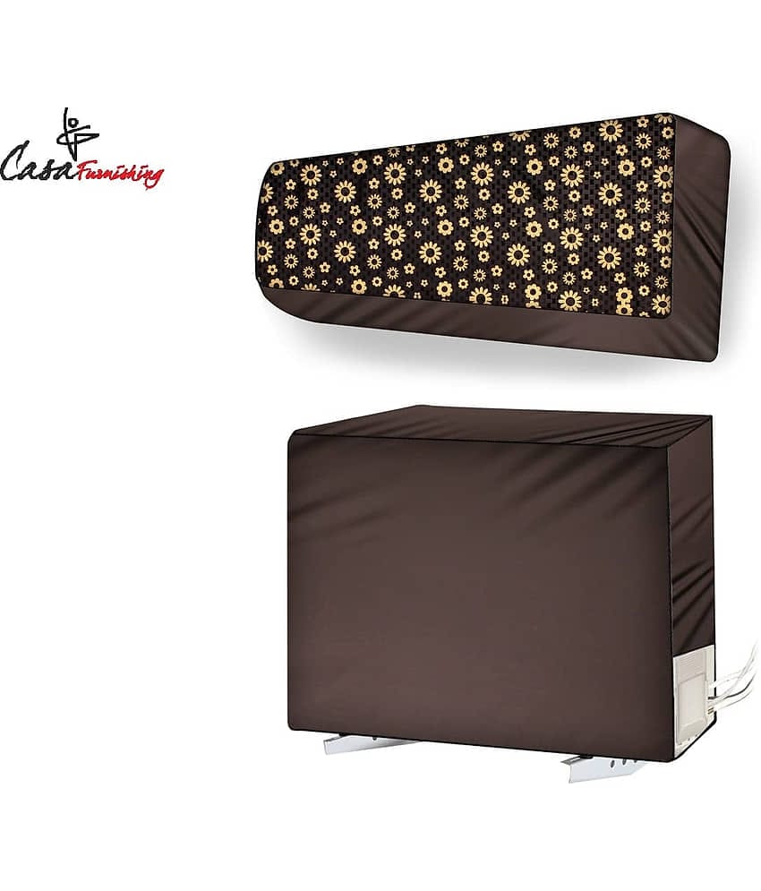 CASA FURNISHING Set of 2 Polyester Khaki AC Cover for 1.5 Ton Split AC