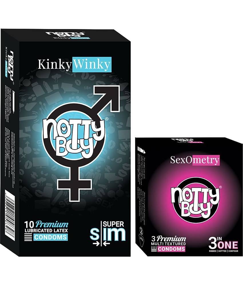 NottyBoy 3IN1 Ribbed Dotted Contour and Ultra Thin Super Slim Condoms - (Set of 2, 13 Pieces)