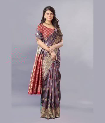 Gazal Fashions Banarasi Silk Embellished Saree With Unstitched Blouse Piece ( Multicolour )