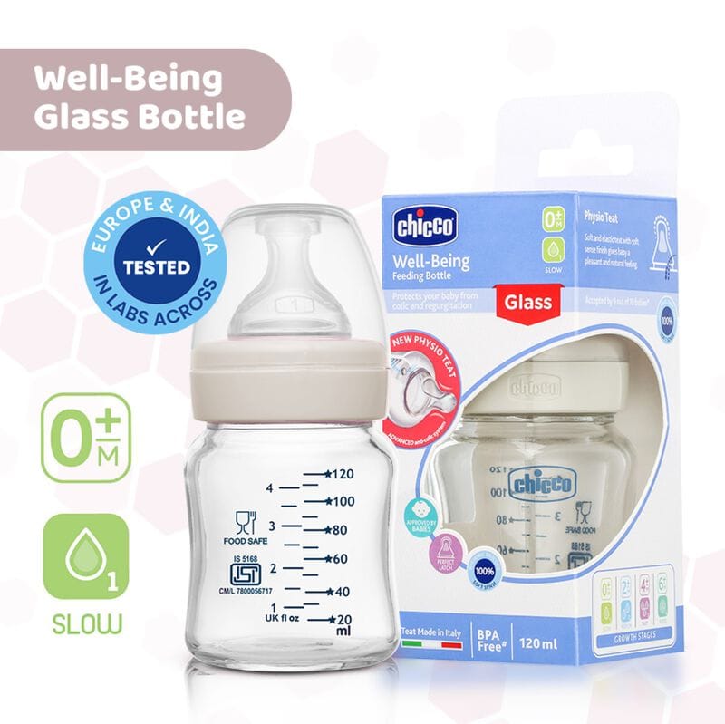 Chicco Well-Being Glass Feeding Bottle 0m+-Well-Being Glass Feeding Bottle / 120ml
