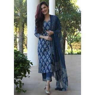 SVB Blue Colour Floral Print Kurta Set