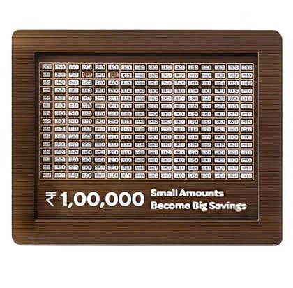 Wooden Money Saving Box,1,00,000 Savings Goal Tracker, Brown, Cash Saver with Progress Chart