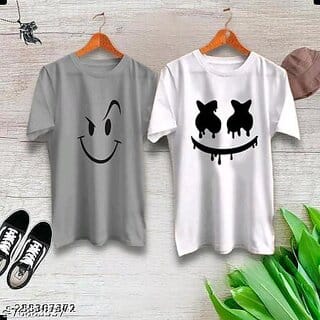 Stylish Men's White, Grey Printed T-shirt - Premium Quality (Pack of 2)