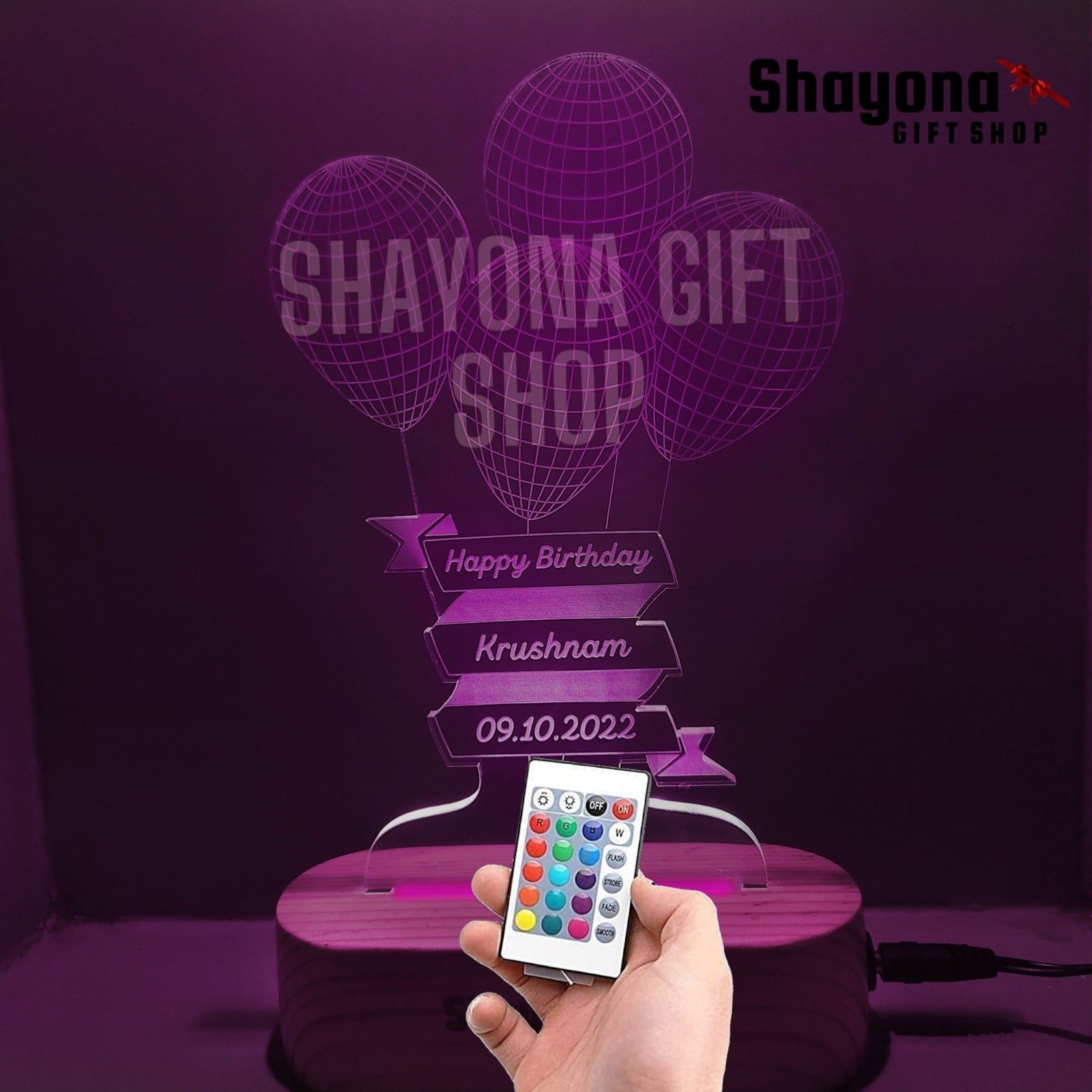 Personalized Happy Birthday wishing with Name date Acrylic LED Table Lamp-multi colour with remote