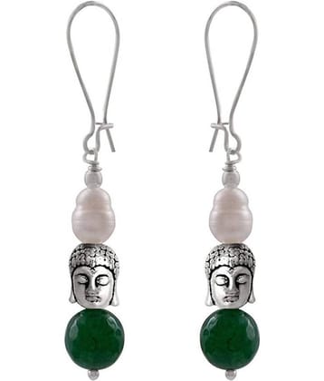 German Silver Plated Oxidised Buddha, Semi Precious Pearl and Agate Bead Designer Earring for Girls and Women