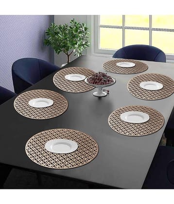 PVC Abstract Printed Round Table Mats ( 38 cm x 38 cm ) Pack of 6 - Gold