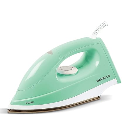 Havells D'zire 1000 watt Dry Iron With American Heritage Sole Plate, Aerodynamic Design, Easy Grip Temperature Knob & 2 years Warranty. (Mint) Havells D'zire 1000 watt Dry Iron With American Heritage Sole Plate, Aerodynamic Design, Easy Grip Temperature Knob & 2 years Warranty. (Mint)