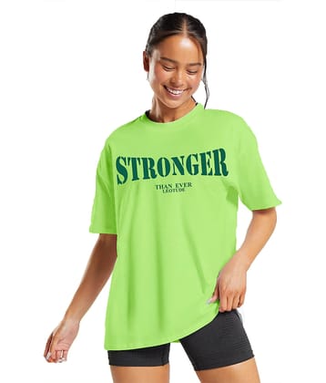 Leotude Women Cotton Blend Printed Oversized Fit Round Neck T-Shirt ( Green )