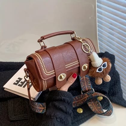 Vintage Square Handbags, Ethnic Style Crossbody Bag, Women's Mini Flap Purse With Buckle Decor