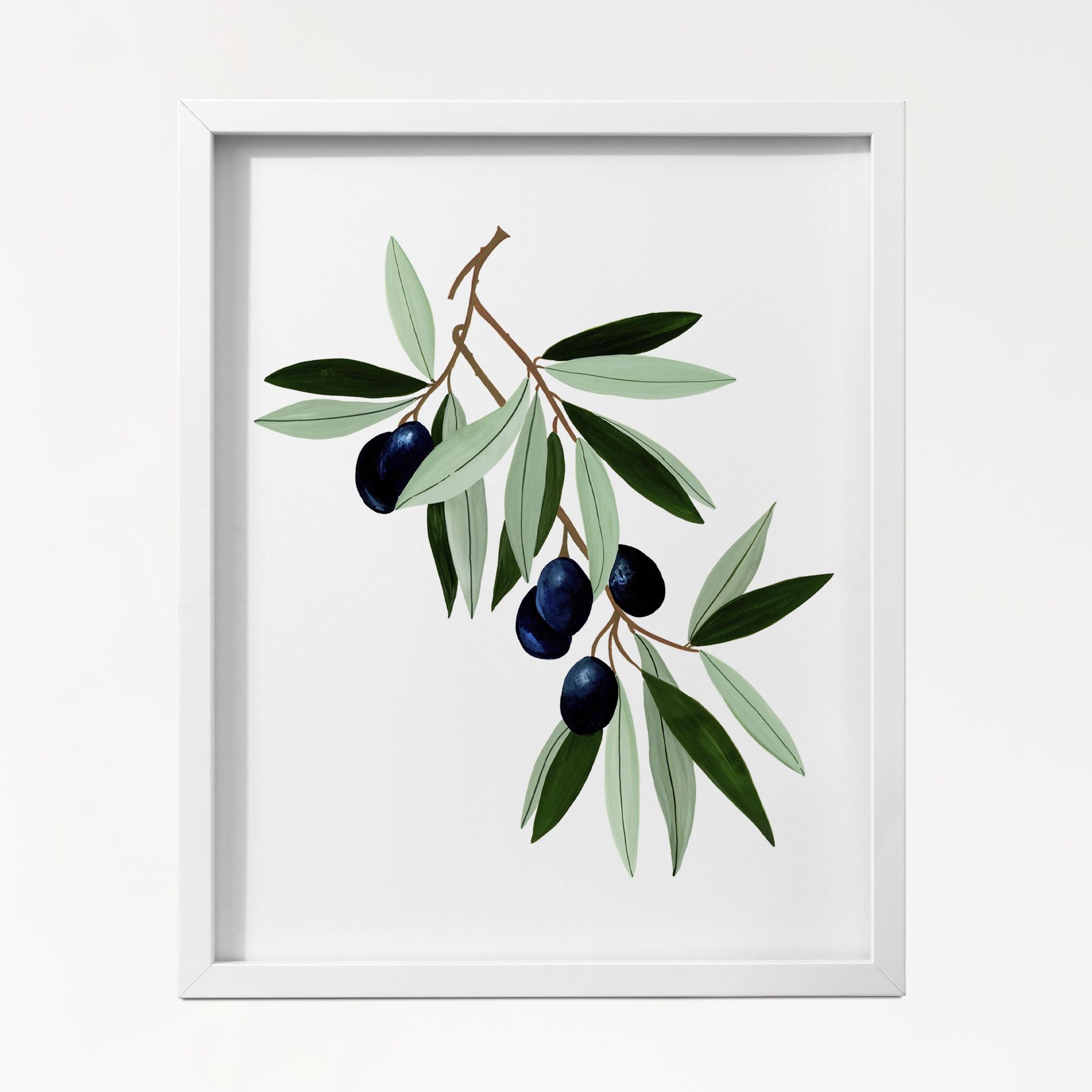 Olive  Botanical Wall Art Frame-8x10 inches / White Frame