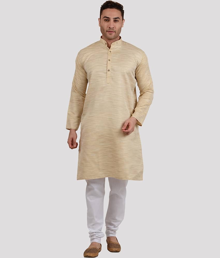 Maharaja - Beige Cotton Blend Regular Fit Men's Kurta Pyjama Set ( Pack of 1 )