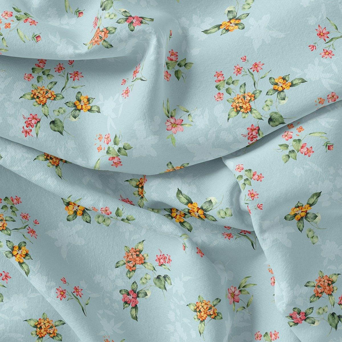 Tiny Oil Paint Florish Flower Orange Digital Printed Fabric-Polyester / Japan Satin / 110 CM | 43 Inch