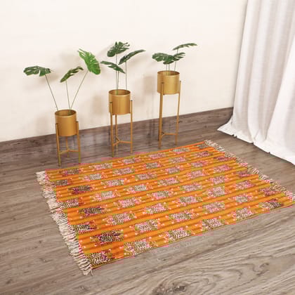 Cotton Area Rug Printed -Tiger Stripes Orange-4 x 6 feet