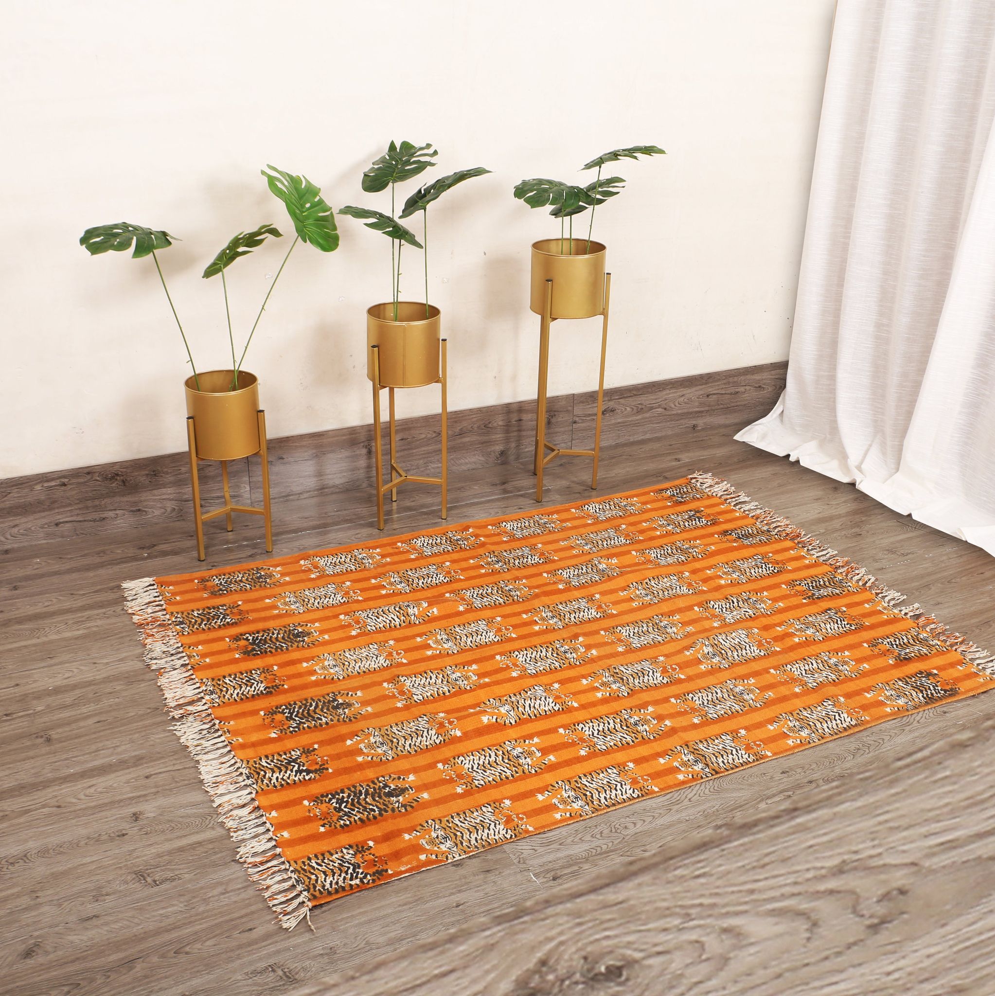 Cotton Area Rug Printed -Tiger Stripes Orange-4 x 6 feet