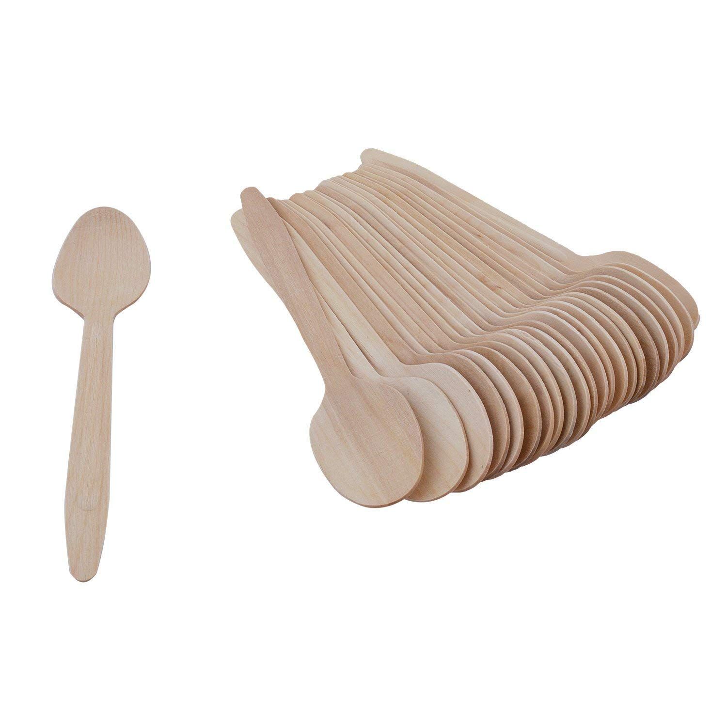 Nawani Disposable Wooden Spoons, Wooden Spoons for Functions, Birthday, Parties and Travel | 14cm / 5.5 inch Length | Pack of 45 Spoons |