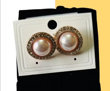 Kozykit White Pearl Stud Earrings for Women & Girls | Rose Gold Toned Western Style Studded Earrings | Lightweight Party, Daily, Festive & Gifting Jewellery