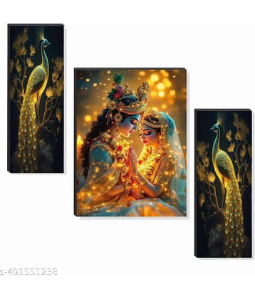 MahiArt Set Of 3 Radha Krishna Wall Paintings For Living Room Gift Items 12 x 18 inch