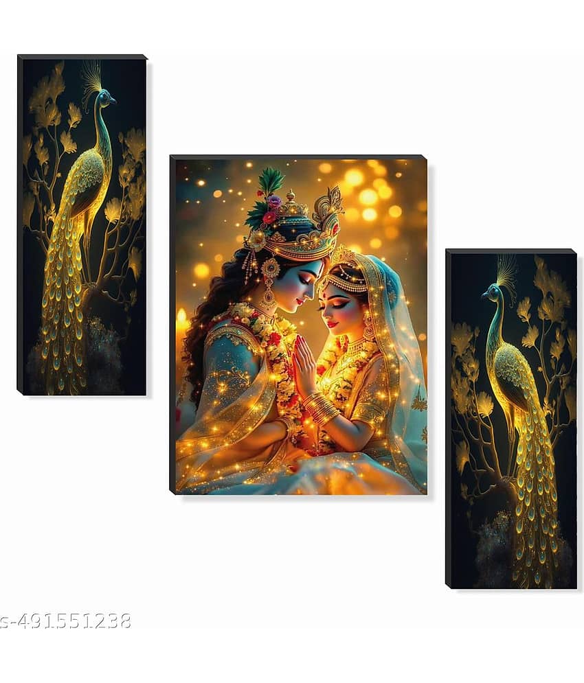 MahiArt Set Of 3 Radha Krishna Wall Paintings For Living Room Gift Items 12 x 18 inch